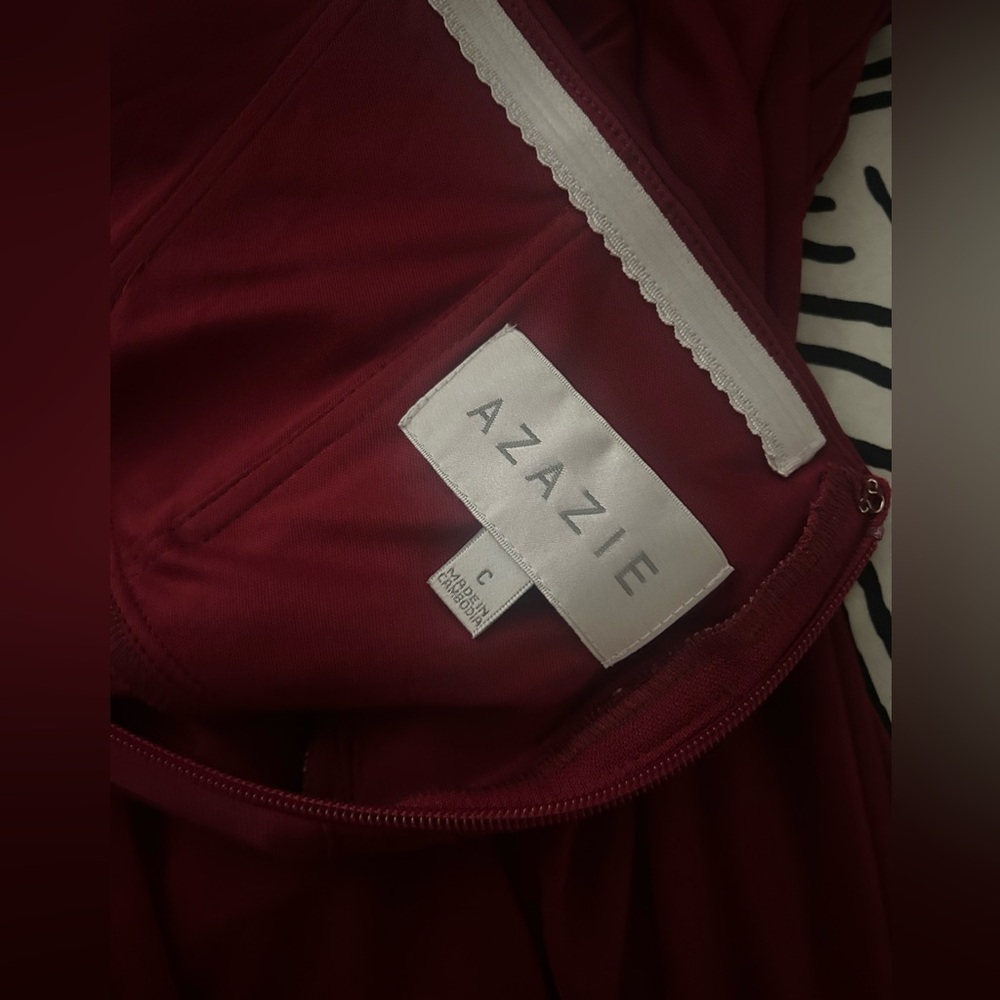 Burgundy A-Line One Shoulder Stretch Satin Dress - Picture 3 of 10